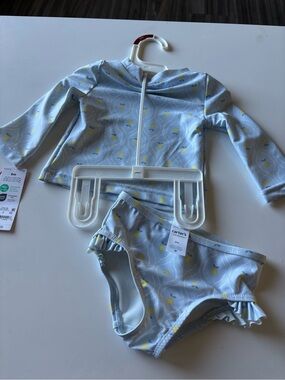 Carter's Light Blue Rash Guard Swim Set with Yellow Lemon Print